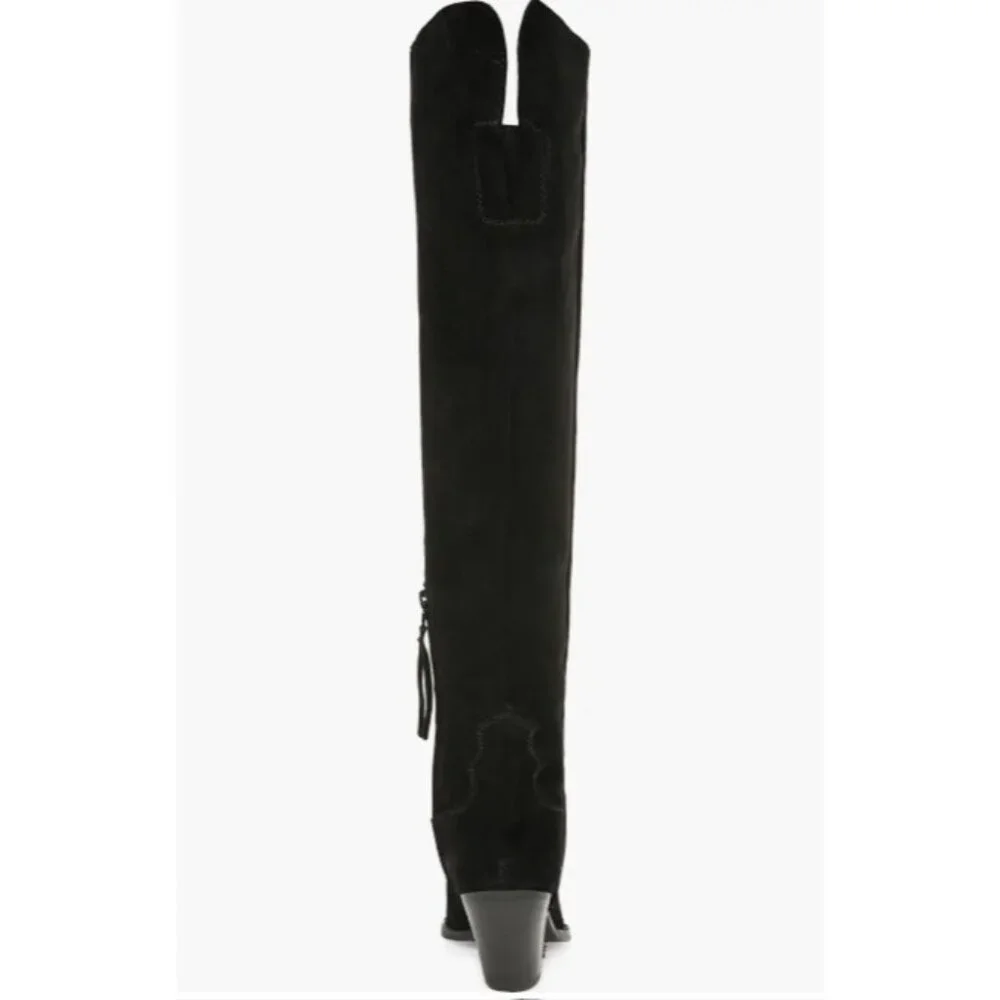 Sam Edelman Julee Pointe Toe Black Suede Leather Over The Knee Boots SZ 8 NEW